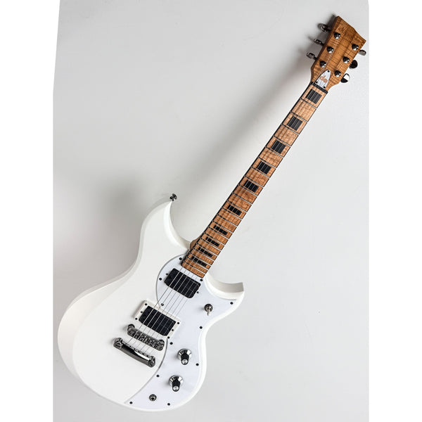 Cyclops DE - Matte Pearl White Flame Neck — white pearl on body, natural neck and headstock