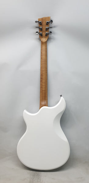 Cyclops DE - Matte Pearl White Flame Neck — white pearl on body, natural neck and headstock