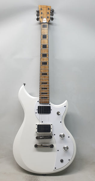 Cyclops DE - Matte Pearl White Flame Neck — white pearl on body, natural neck and headstock